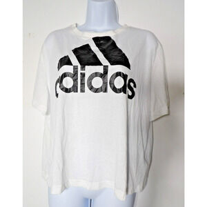 Adidas XL Big Boss Cropped Tee Shirt White Logo Ladies NWT Oversized Activewear